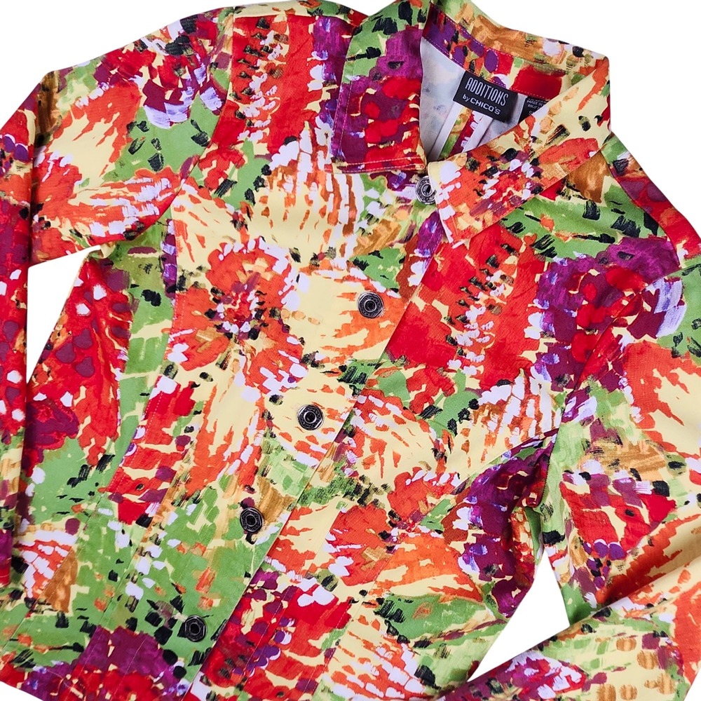 Chico's Additions Jacket Women 0 (Sm) Dopamine Floral‎ Abstract Button Up Artsy